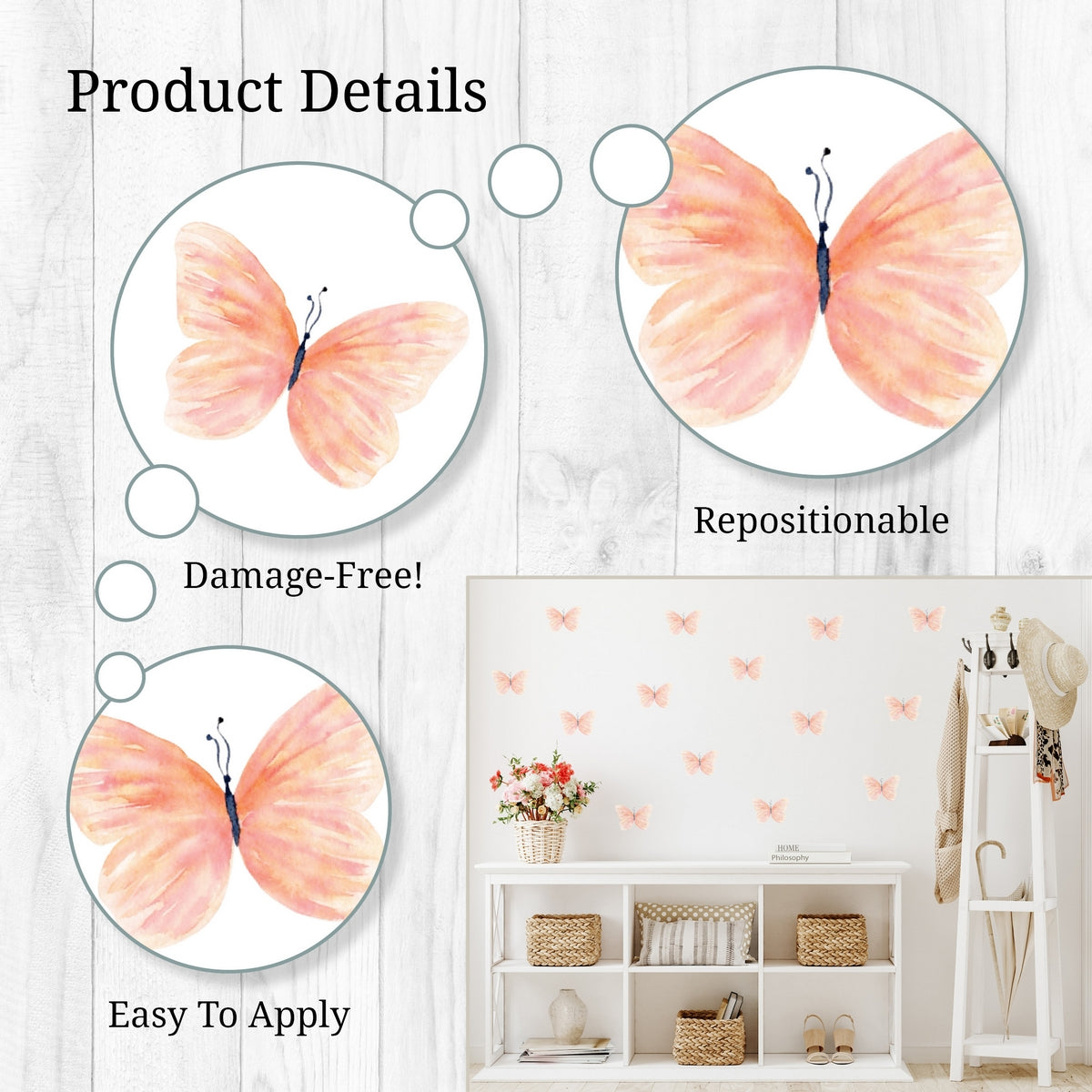 Peach Watercolor Butterflies Wall Decals