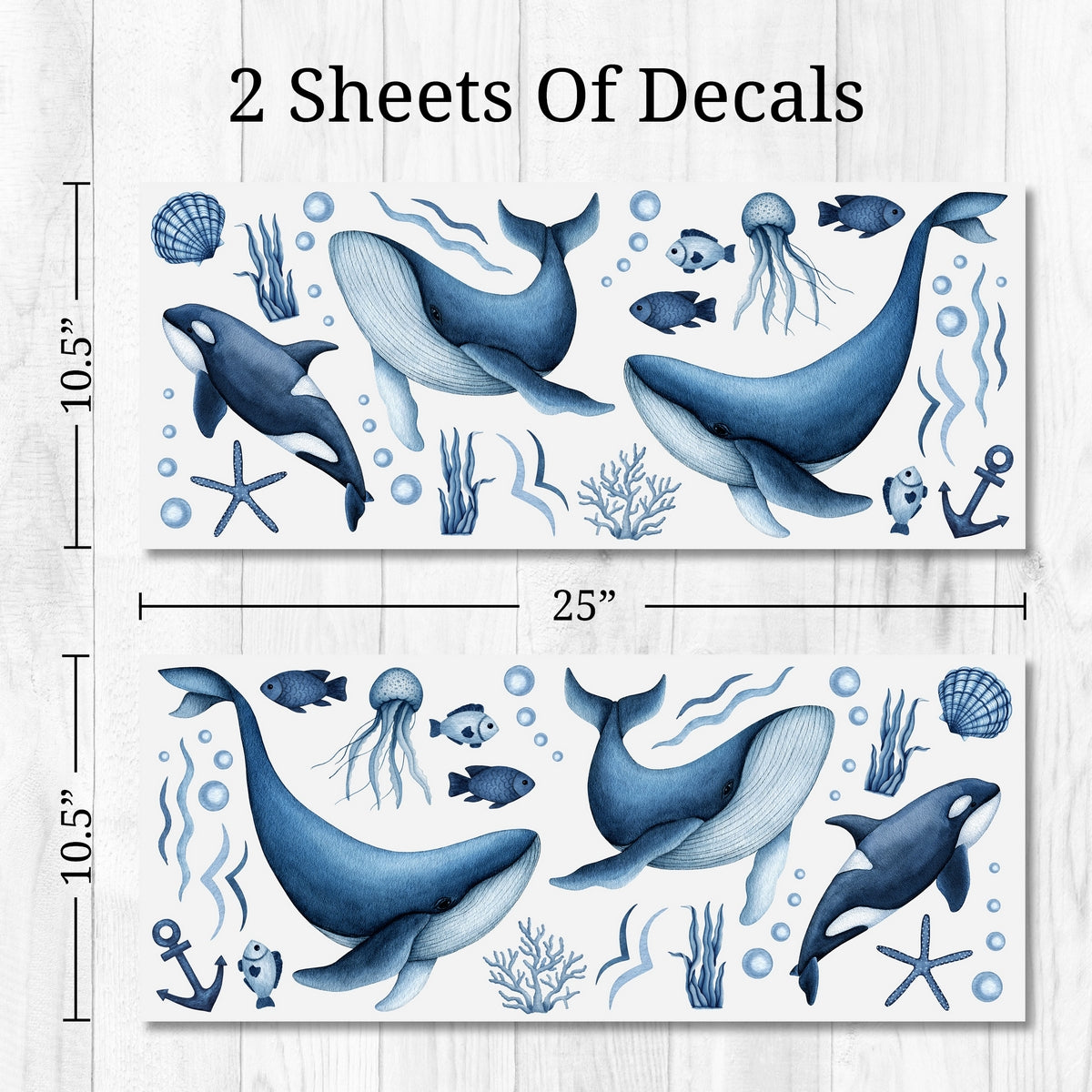 Watercolor Whales Wall Decals