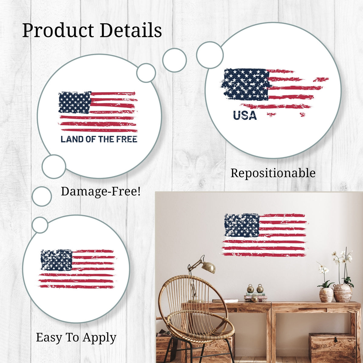 USA Flags Wall Decals