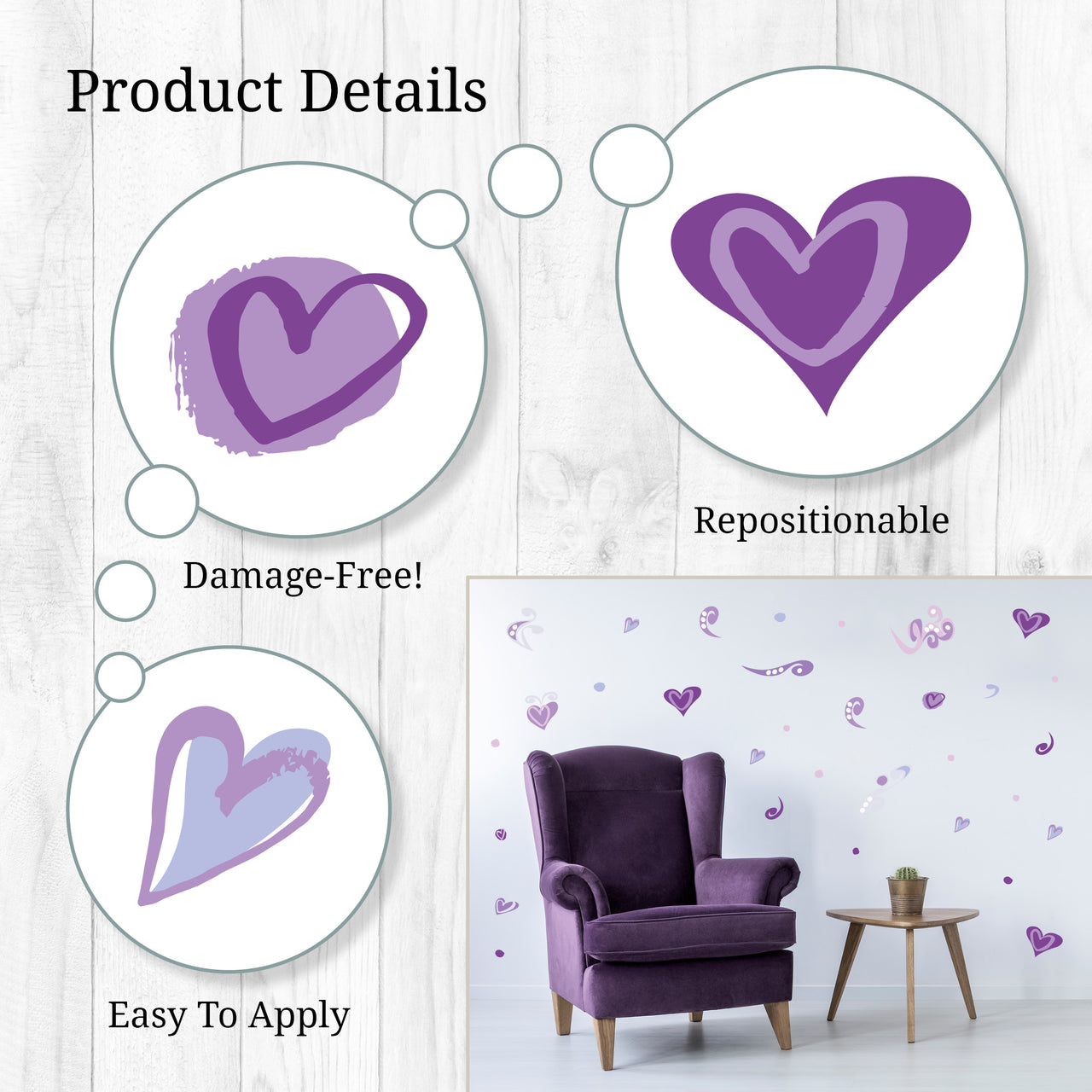 Purple Hearts Wall Decals