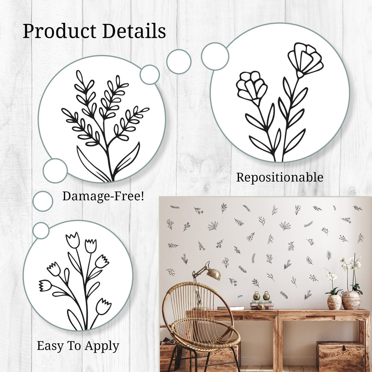 Decalcomania Home Decor Wildflower Wall Decals - Set of 78 Flower Wall  Decor Wall Stickers - Wall Decals Peel and Stick Wall Stickers for Kids  Bedroom… 