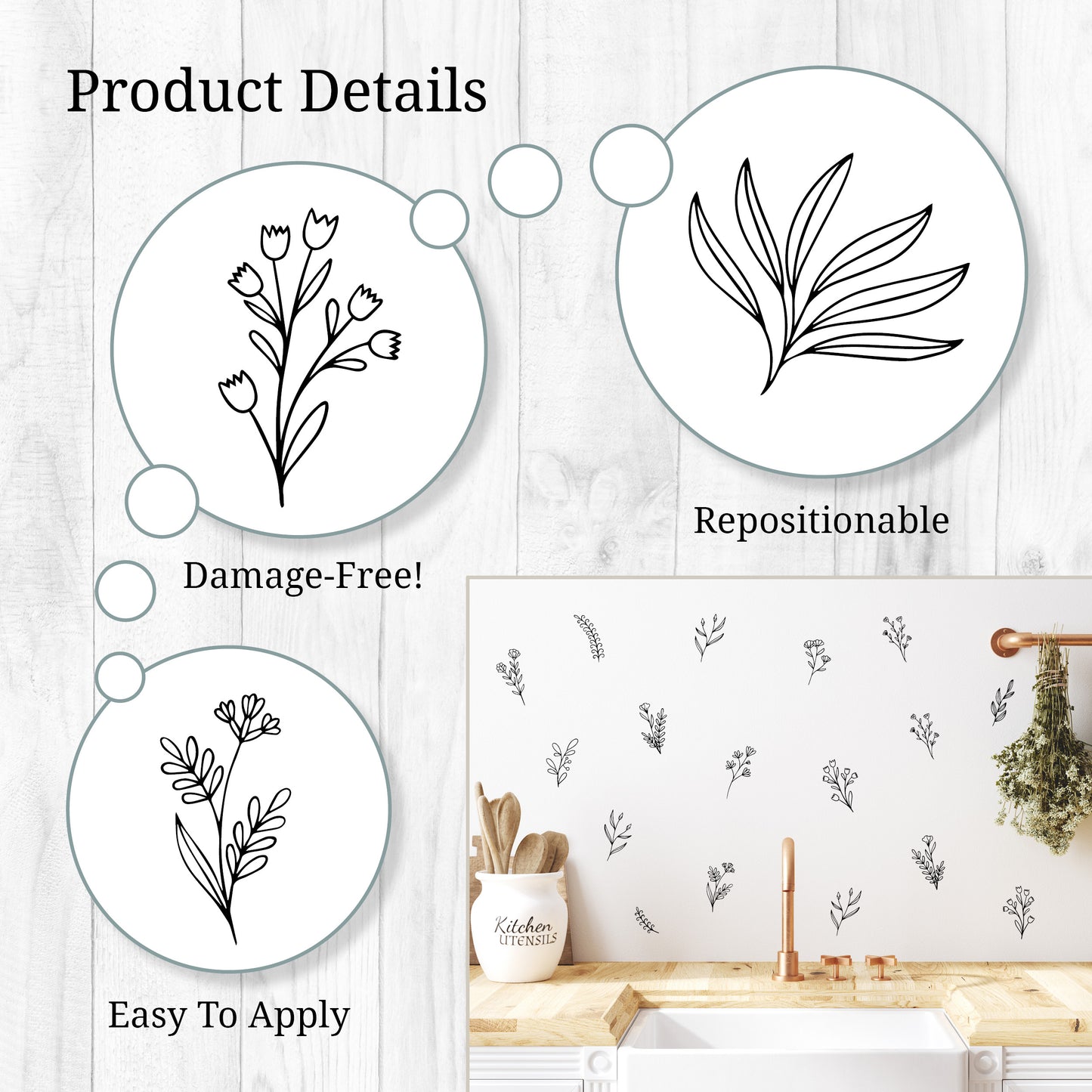 Black Floral Value Wall Decals