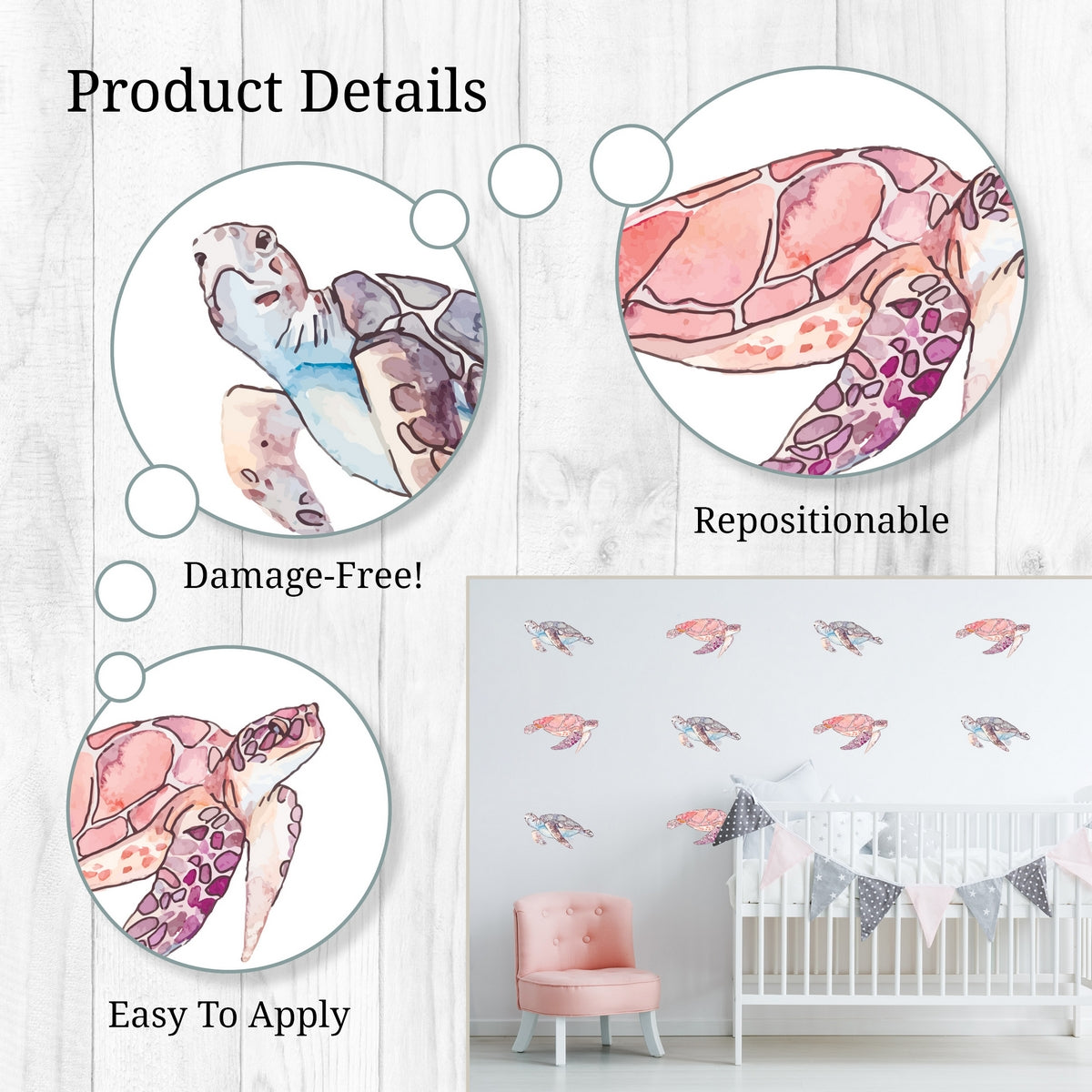 Watercolor Turtles Wall Decals