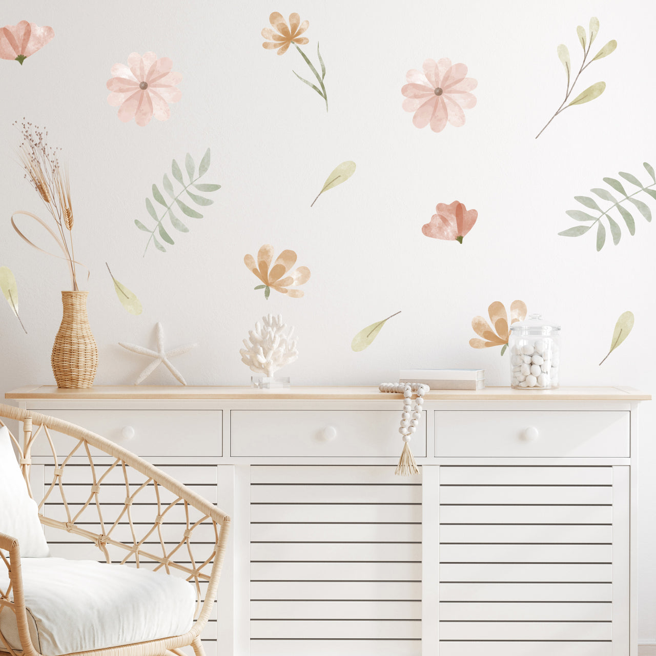 Watercolor Boho Flowers Wall Decals