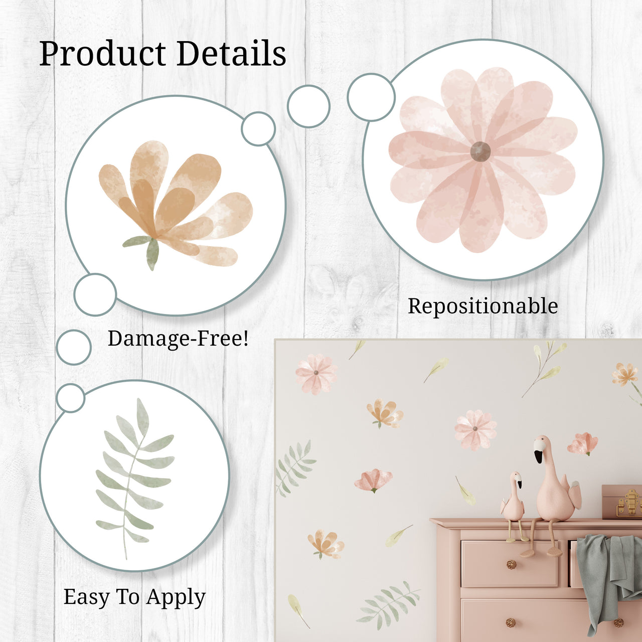 Watercolor Boho Flowers Wall Decals