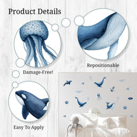 Thumbnail for Watercolor Whales Wall Decals