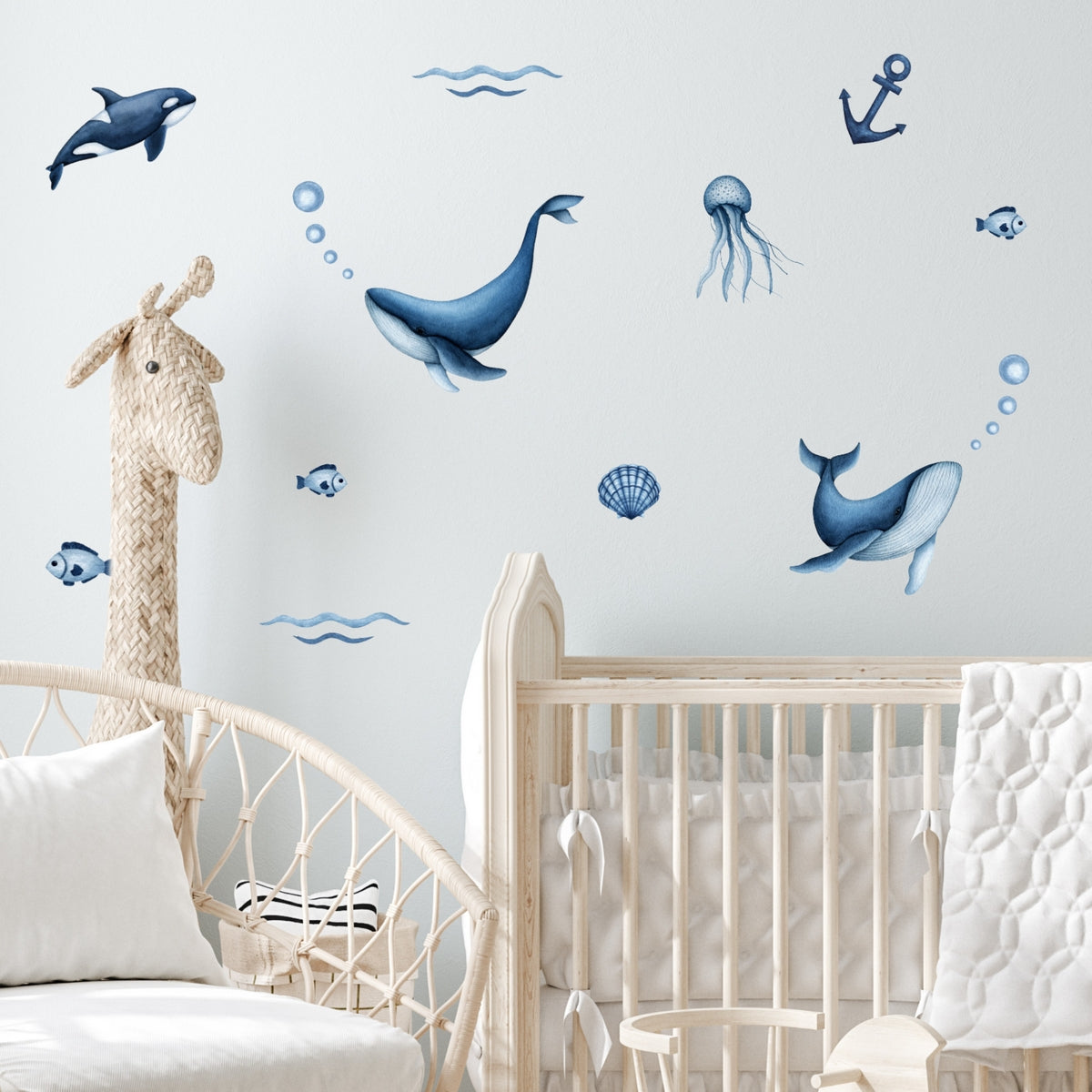 Watercolor Whales Wall Decals