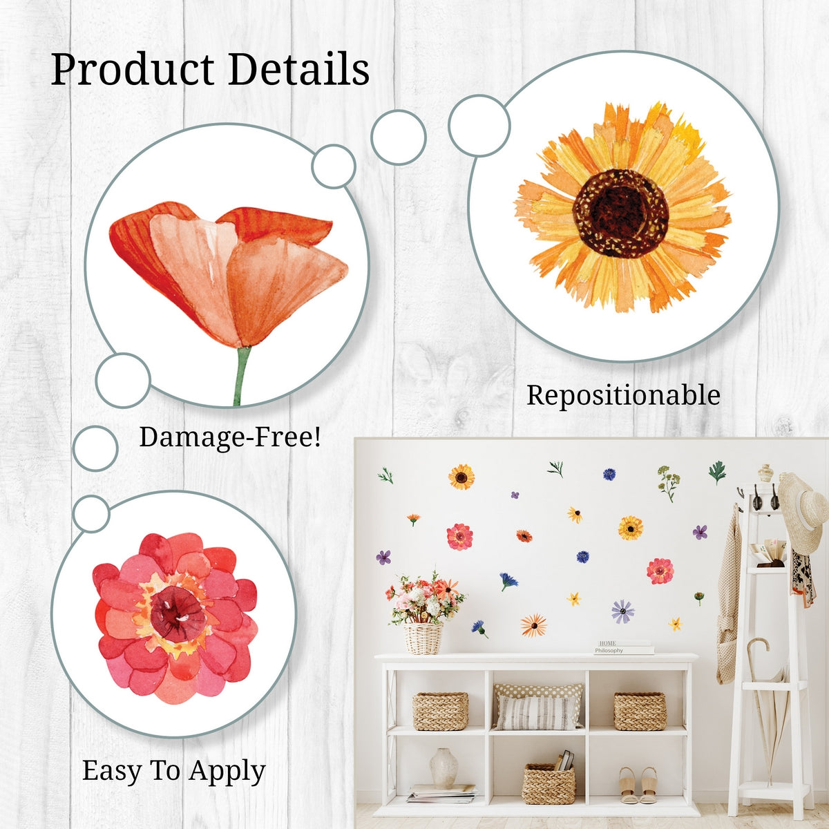 Watercolor Wildflowers Wall Decals