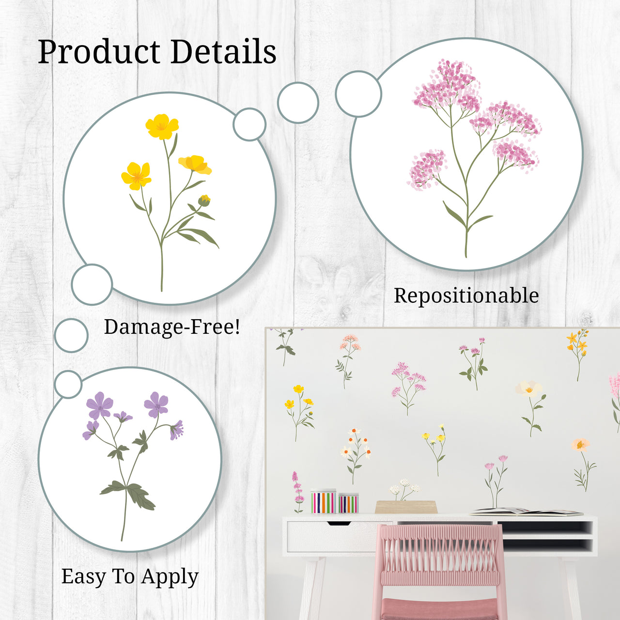 Pastel Wildflowers Wall Decals