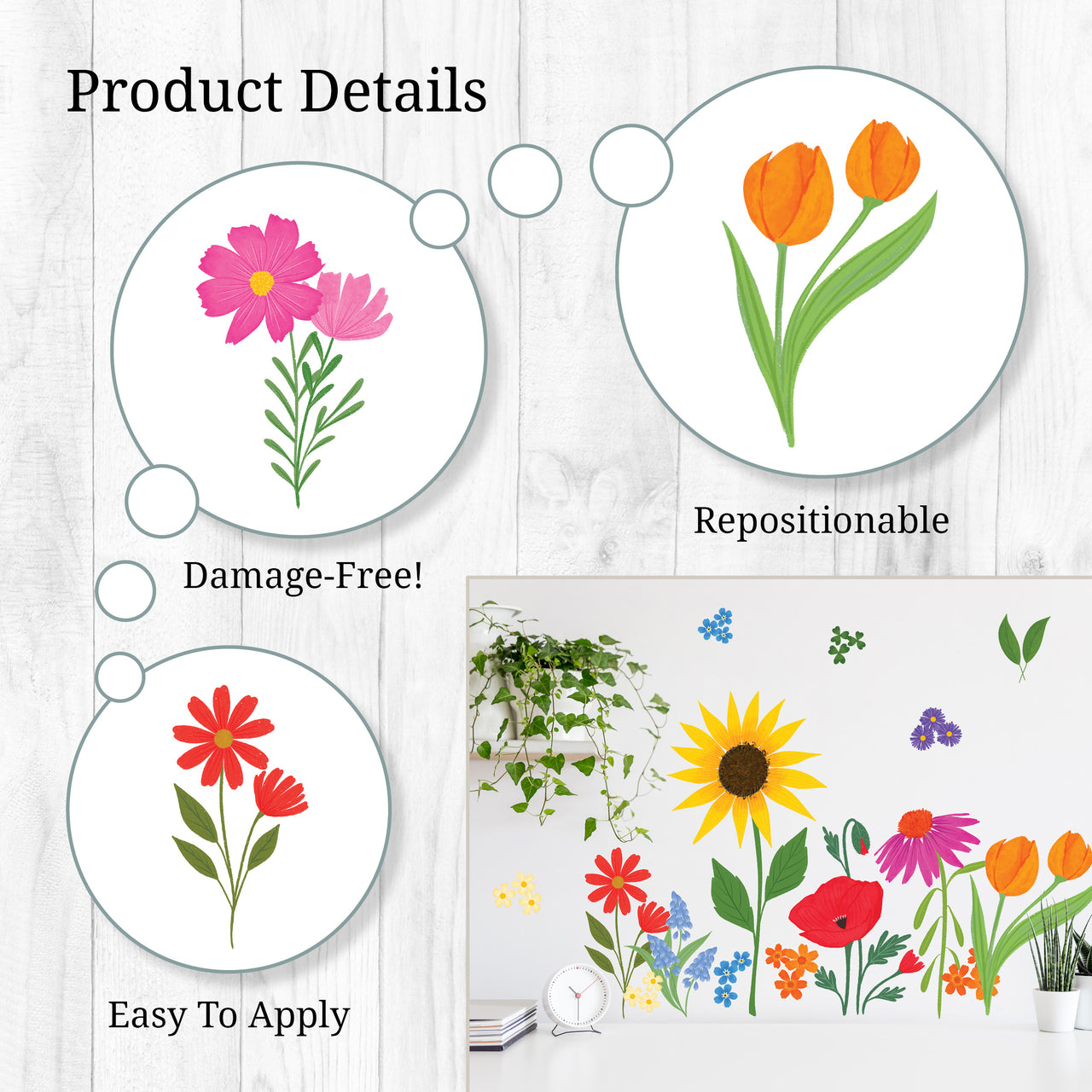 Bright Wildflowers Wall Decals