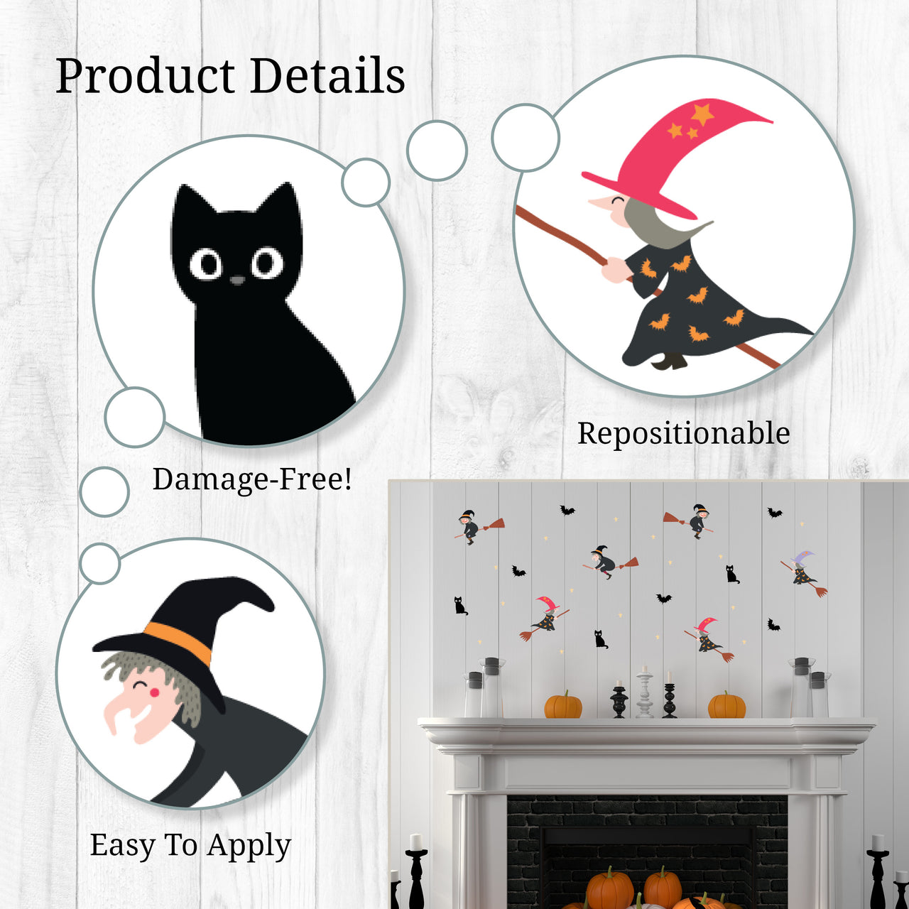 Witches, Cats, & Bats Wall Decals